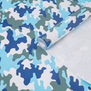 Бумага упак. крафт "Милитари" 68 см *10 м. синий на белом фоне / тв209423