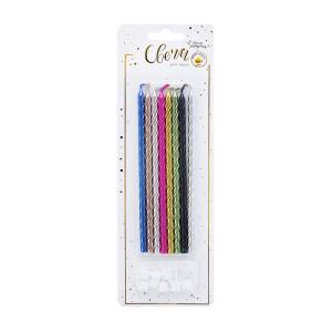 Свечи XL витые, ассорти металл с держателями 15 см, 8 шт / 620217