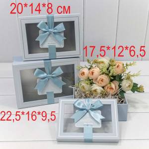 Коробка 20*14*8 см Прямоугольник с окошком Голубой