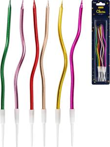 Свечи для торта на подставках "Яркий блеск" 0.4*12+4 см, 6 шт, ассорти/С-2010