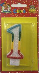 Свеча-цифра  с блёстками 7,6 см  "1"                               