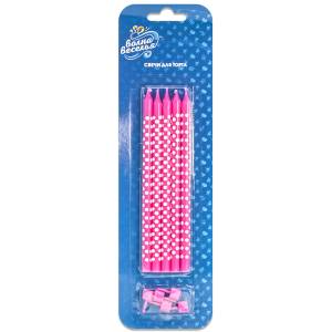 Свечи Белые точки, розовый 15см 5шт/132415