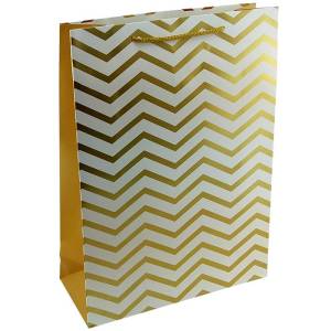 Пакет Золотой зигзаг на белом 31*42*12 см. / 135-C-WKA