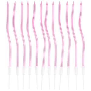 Свечи "Волна" розовые с подст. 13 см 12 шт. / 1502-6681