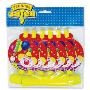 Язычок-гудок "Клоун с шарами, с карточкой", 6 шт.            