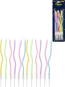 Свечи для торта на подставках "Разноцветные краски" 0.4*12+4 см, 12 шт/С-2011