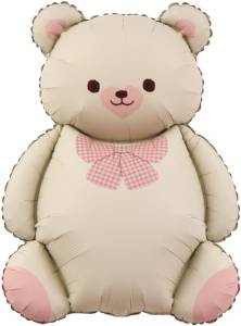 35" Мишка с бантом, бежевый/розовый сатин / Китай 26012/ 1207-6217