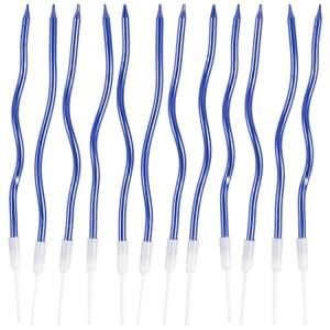 Свечи "Волна" синие с подст. 13 см 12 шт. / 1502-6684