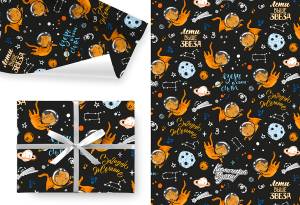 Упак. бумага "Коты-космонавты" 100*70 см, 5 листов /Ч45066