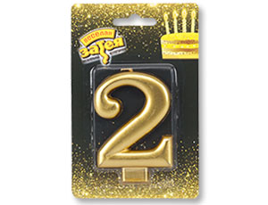 Свеча-цифра "2" Золотая 8 см / 1502-2835