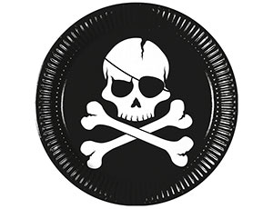Тарелка "Череп пирата"черн 23 см. 8 шт./1502-3369