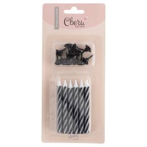 Свечи "Полоски" черный/белый 8 см, 12 шт. с держ./630251