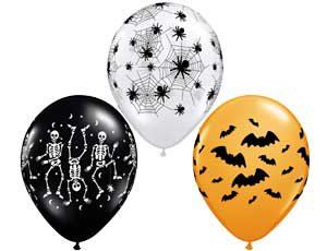 11" Скелеты, пауки, летучие мыши ассорти (Qualatex)