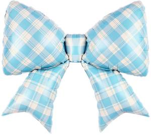 38" Бант, клетка вишни, голубой сатин / Китай 27321