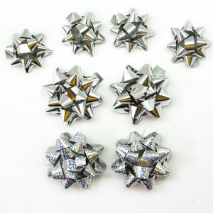 Бант-звезда, серебряный микс, голография 7 см, 8 шт/17821