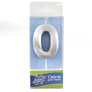 Свеча-цифра "0" Грани Серебро, 6 см/802750