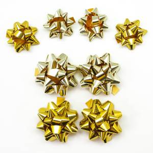 Бант-звезда, золотой микс, голография 7 см, 8 шт/17822