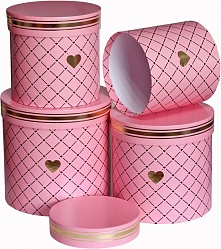 Коробка 18*18*18 см "Золотые сердца" розовый цилиндр