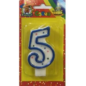 Свеча для торта с голубой окантовкой "5"