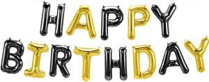 Набор шаров-букв мини Happy Birthday Черный/Золото 16"/ 23166