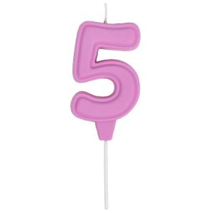Свеча -цифра "5" Праздник розовая пастель 6 см / 1502-6669