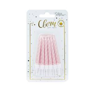 Свечи д/торта "Перламутр" нежно-розовые с держателями 12 шт, 6 см. / 620201