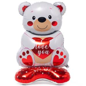 AIR 3D Мишка с сердцем ILY белый  (ходячий шар)/1208-0792/26278