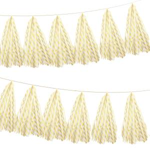 Помпон кисточка 35 см. (полоски, белый/золото металлик) 5 листов