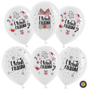 12" С НГ! (снежинки и подарки) пастель (50шт) (Малайзия) 