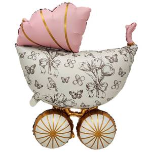 Коляска Винтаж розовая сатин (Китай) / 1207-6580