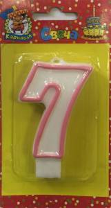 Свеча для торта с розовой окантовкой "7"