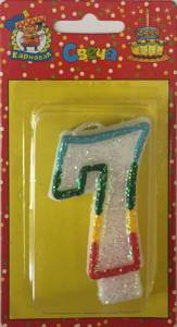 Свеча-цифра  с блёстками 7,6 см  "7"                               