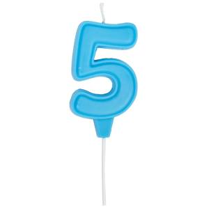 Свеча -цифра "5" Праздник голубая пастель 6 см / 1502-6659