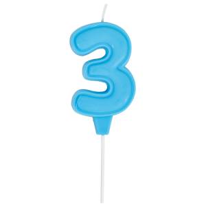 Свеча -цифра "3" Праздник голубая пастель 6 см / 1502-6657