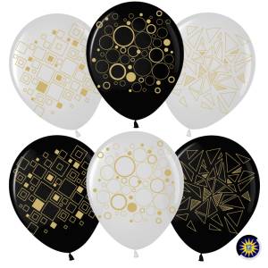 12" Геометрия, белый/черный пастель  (50шт) (Малайзия)