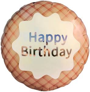 18" Круг, Happy Birthday, Кофейный сатин (стильная клетка)/ Китай 26449