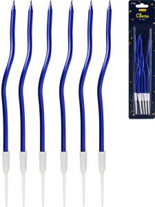 Свечи для торта на подставках "Яркий блеск" 0.4*12+4 см, 6 шт, синие/С-2009