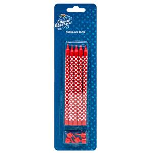 Свечи Белые точки, красный 15см 5шт/132412
