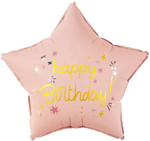 18" Звезда, С Днем Рождения (звездочки) розовый сатин / Китай 26929