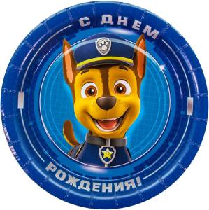 Тарелка "Щенячий патруль, С Днем Рождения" синий 7 дюйм. 6 шт./501222