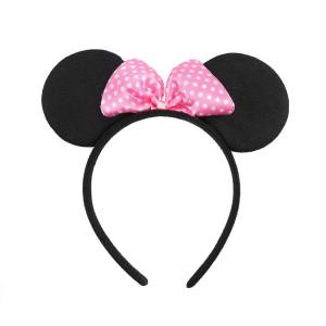Ободок Мышка с розовым бантиком маленькие точки, Черный/603214