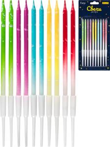 Свечи для торта на подставках "Праздничный всплеск" 0.4*10,5+4,5 см, 10 шт, разноцветные/С-2049