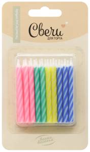 Свечи Яркие полоски, ассорти 0,5*6 см, 20 шт. / 802915