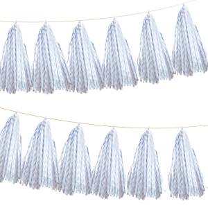 Помпон кисточка 35 см. (полоски, белый/серебро металлик) 5 листов