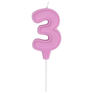 Свеча -цифра "3" Праздник розовая пастель 6 см / 1502-6667