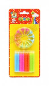 Свечи д/торта с подст. "Яркая радуга 24 шт."