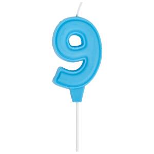 Свеча -цифра "9" Праздник голубая пастель 6 см / 1502-6663