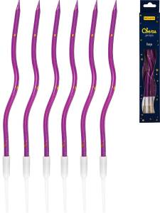 Свечи для торта на подставках "Сияние" 0.4*12+4 см, 6 шт, фиолетовые/С-2055