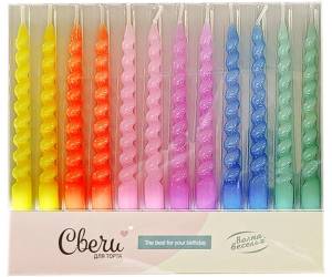 Свечи Яркие спирали, ассорти 0,7*9 см 12 шт./ 639249