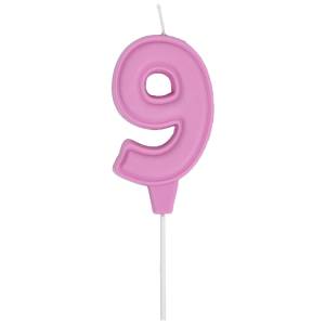 Свеча -цифра "9" Праздник розовая пастель 6 см / 1502-6673